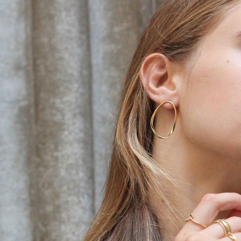 Large irregular front circle silver earrings BUBBLE
