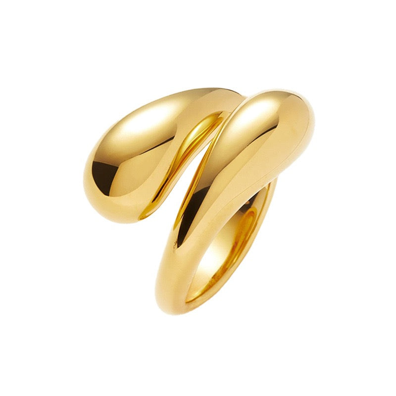 18ct Gold-Plated Vermeil Silver Sculptural Crossover Ring